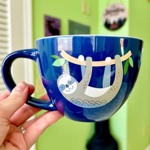 Cute Animal Sloth Navy Ceramic Adorable Floral Tree Ceramic Kitchen Dining Mug - Picture 1 of 6